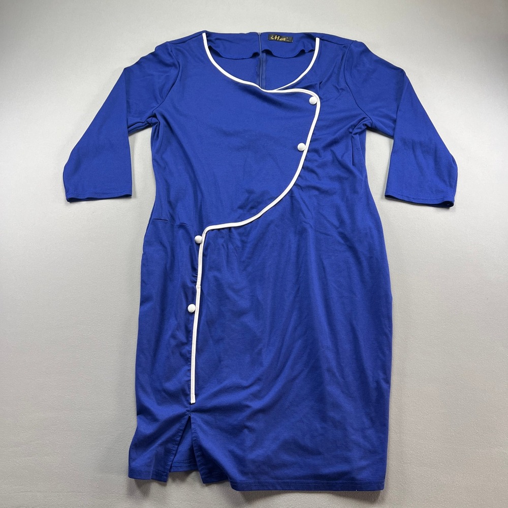 iHot Sheath Dress Womens 3XL Blue Asymmetrical Front Round Neck Party Cocktail